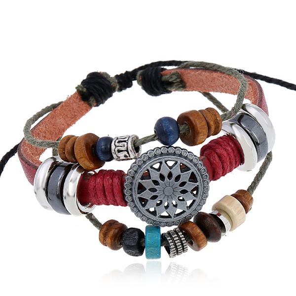 (Rouge) Armband i kohud med justerbar design, vintage, julklapp, semestergåva eller födelsedagspresent, pärlarmband i läder
