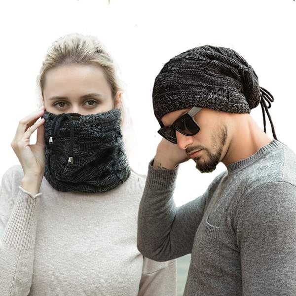 Vinterhue til kvinder, pulloverhue, halstørklæde, multifunktionel plus fleece, herrer, koreansk version, efterår og vinter, strikket hue