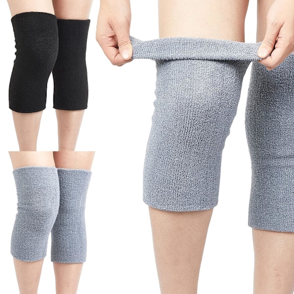 2 par varme knebeskyttere for menn og kvinner Anti-Slip Vinter varme knebeskyttere Elastiske benvarmere Svart og grå