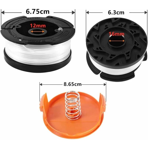 Spole Line Trimmer för Black and Decker String Trimmers, 8 Spolar av Brush Cutter Line med 2 Spole Covers och 2 Fjäder, Spolar A6481 A6485 Kompatib