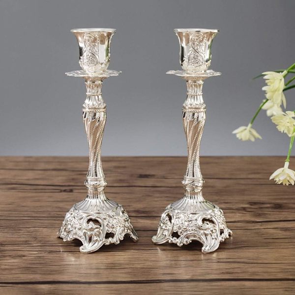 Set med 2 ljusstakar Ljusstakar Kandelaber i silvermetall Dekoration, Vintage Ljusstake för bröllopsbordsdekoration, Silver