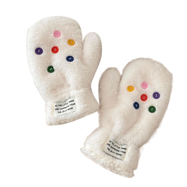 Plysj, vintervarme hansker, håndvarmere for tenåringer, furry, fingerløse hansker, myke, pustende vindtette hansker (hvit)