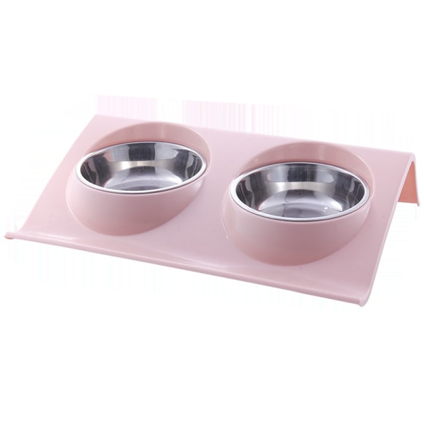 Double Pet Dog Bowl, 15 Degree Tilt Non-Slip Feeding Bowl (Pink)