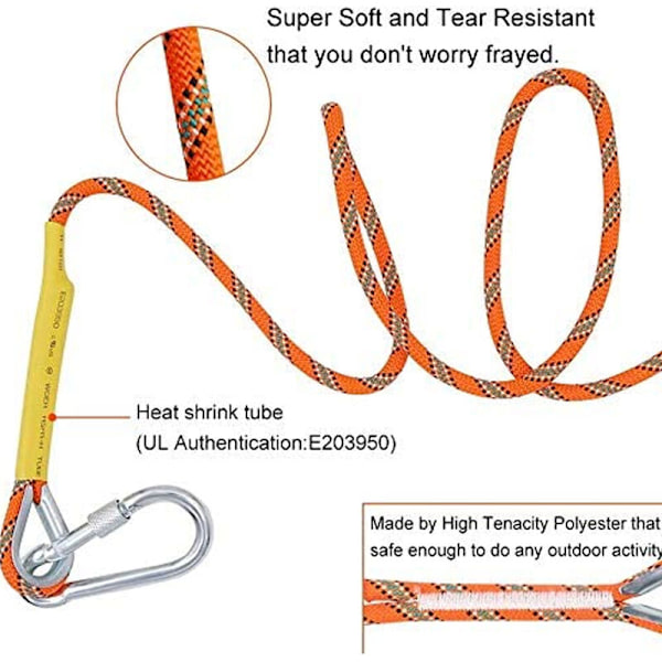 Statiskt klätterrep tillbehörssnöre utrustning (10M) flyktrep isklättringsutrustning brandräddningsrep, orange