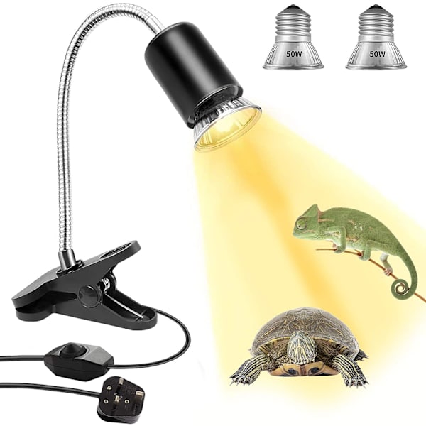 Sköldpadds värmelampa (50W+50W, EU-kontakt), E27 UVA/UVB reptillampa med stativ, värmelampa reptillampa akvarium värmelampa för reptiler amfibier