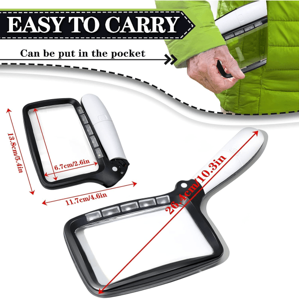 Lighted Reading Magnifier, 3X Large Illuminated Magnifying Glasses with 5 LED Lights Portable Ideal for Seniors, Children, Hobbies, Crafts,