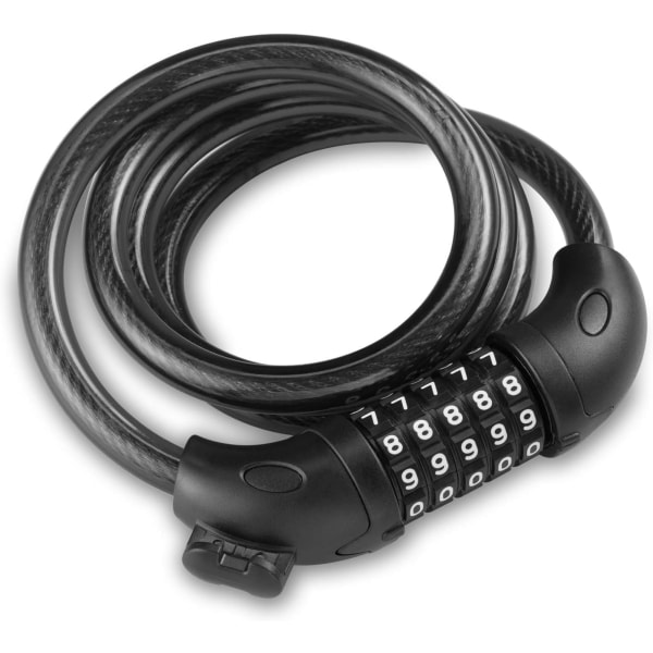 Cykellås, Lang 120cm x 12mm, Kabel Lås til Cykel Scooter Motorcykler Cykelport med 5-cifret Smart Kode (Sort)