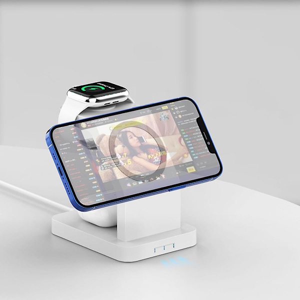 Magnetisk trådløs oplader til iPhone 13/12, 3 i 1 trådløs opladningsstation kompatibel med iPhone 13/12 Pro Max Mini - Hvid