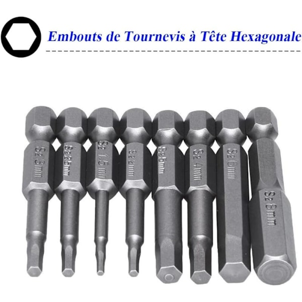 Sett med 8 magnetiske sekskant-skrutrekkerbits 50mm i S2 stål Vitta toe med sekskant hode H1.5-H8 sett med hex 1/4 tommers skrutrekker