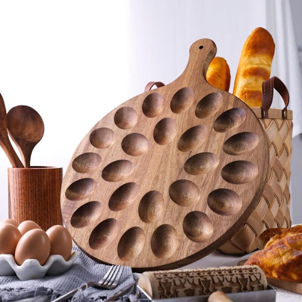 Vendbar fylt eggbrett, rund eggbrett med flere kroker, tykke treegg, serveringsbrett, spekemat til matlaging