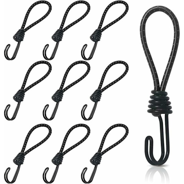 10 stk. elastiske gummistropper med spiralformede kroge, korte elastiske stropper, presenningsstropper med dobbelte kroge