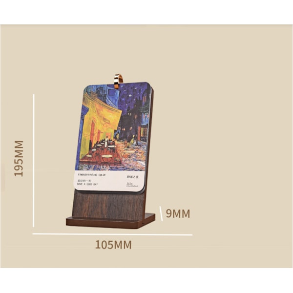 Oversikt 2024 Skrivebords Kalender, Cherry Pattern Starry Sky Wooden Stand Kalender Berømt Maleri Serie Skrivebords Kalender