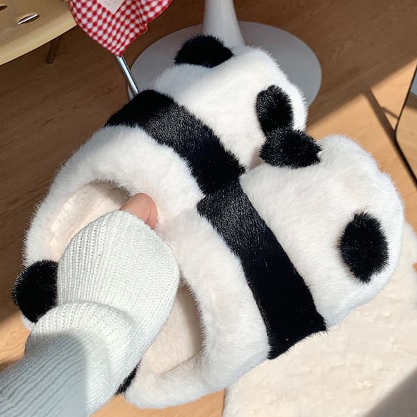 Panda bomuldsslippers til kvinder vinter søde hjem indendørs varme plys sko 24,5 cm