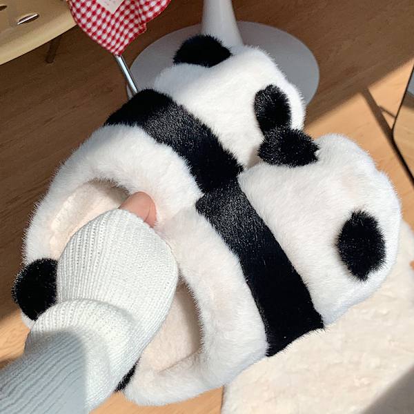 Panda bomullstofflor för kvinnor vinter söta hem inomhus varma plyschskor 24,5 cm