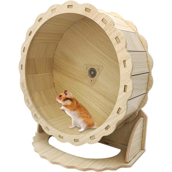Hamsterhjul i trä, litet husdjursträningshjul, tyst hamsterlöphjul, muslöpning, snurrande hjul (8,26 tum)