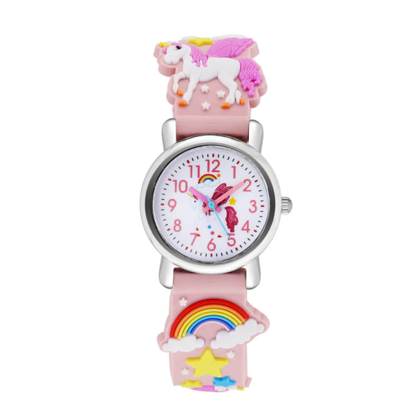 Børne ur (Pink Unicorn), Vandtæt børneur Quartz urværk, 3D tegneserie design, Digitalt børneur til 3 år til 11 år gammel pige