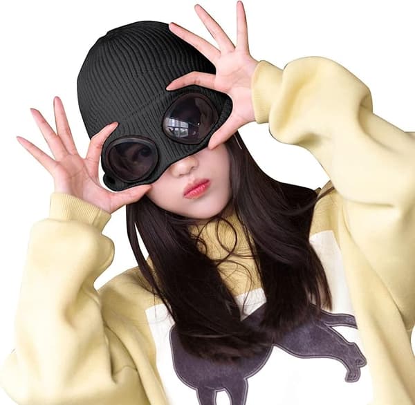 Män och kvinnor vinter lös stickad varm mössa tjock goggles plus sammet skidmössa vintermössa dam lockigt hår en storlek