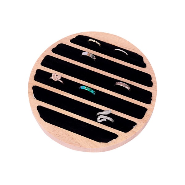 Træ smykke præsentationsbakke, 6 rum Ring Ørering Display Støtte Opbevaring i Sort Læder Indsats Bijoux Bijoux Organizer Detalje salg af dis