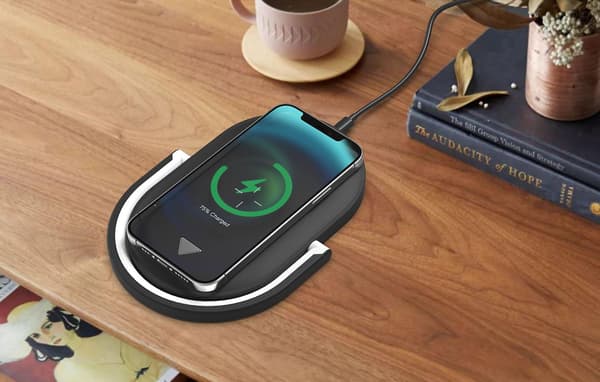 3-i-1 Trådløs Lader LED Berøringsnattslys Sengelampe Telefonholder Svart