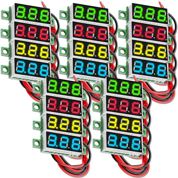 5 x 0,28 TUM Mini Digital Voltmeter med 7-LED Display 2,5V-30V, Visar spänning, spänningsmätningsmodul kompatibel med Arduino inklusive en e-