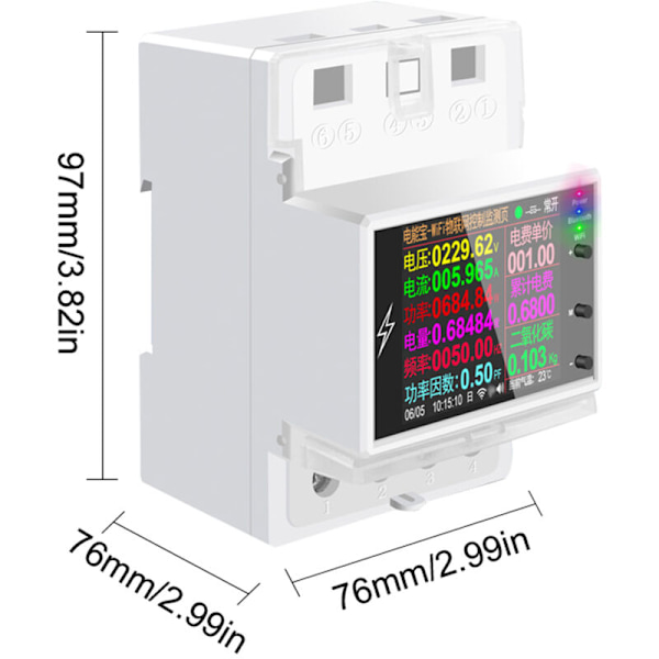 Intelligent 2P smart el-effektmåler, WiFi-version, DIN-skinne montering, multi-energi vekselstrømsmåler, 2,4-tommer LCD farveskærm, rem