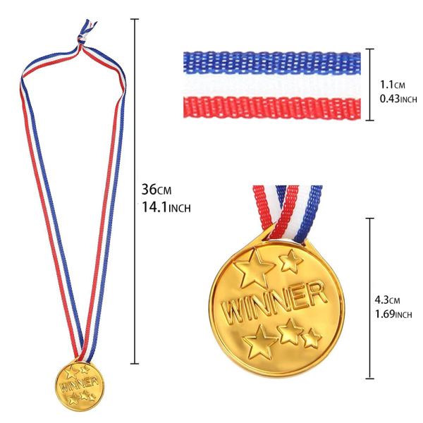 36 styks vindende medaljer Kids Plastic Guld Sølv og Bronze Meda