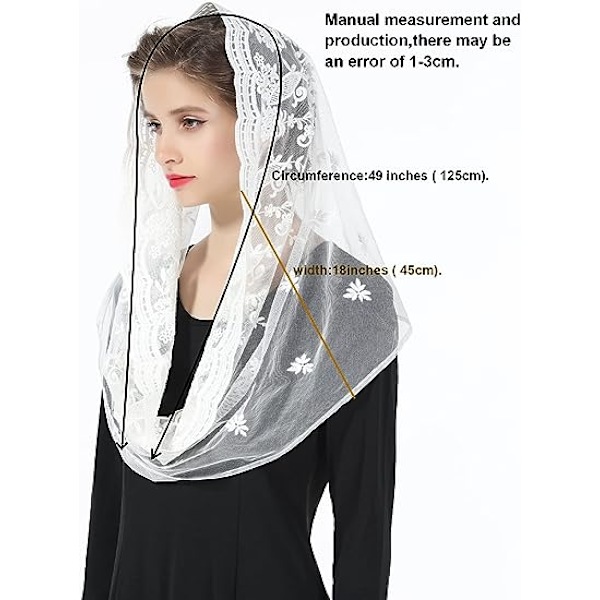 Kirke Slør Katolsk Mantilla Hodeskjerf Blonder Skjerf For Kvinner Messe Latin Be Bønn Bryllup Seremoni Svart Hvit Broken V103