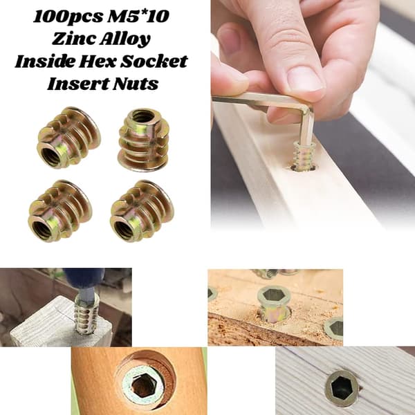 Heksemuttere Treinnlegg Sinklegeringsmuttere for Møbler (M5*10（100stk))