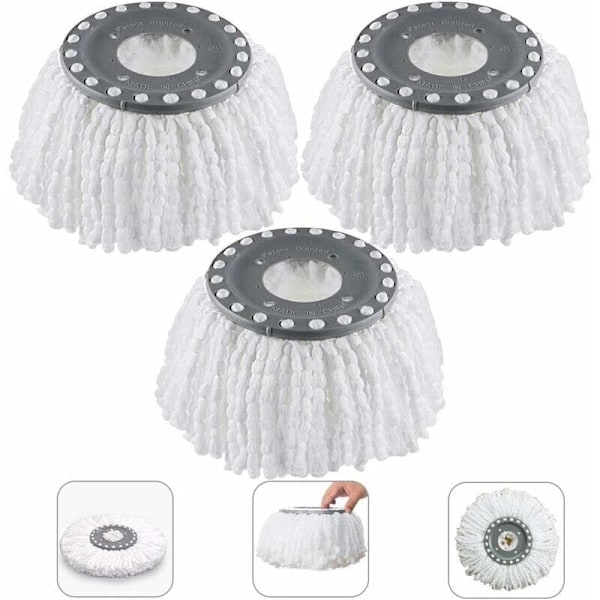 Mikrokuituiset moppipäät, Moppipäät, Vadrouille-pää Pyöreät päät Moppi Pyörii 360 astetta 3 kpl (Halkaisija 16 cm)