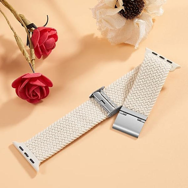 Kaksi kappaletta joustavaa kudottua nauhaa (musta ja beige, kello ei sisälly) Yhteensopiva Apple Watch -rannekkeet 40mm 41mm 38mm Naisten ja miesten urheiluranneke
