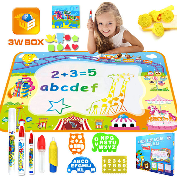 Doodle Magic Carpet leksak duk med 1 målaralbum +8 moduler +5 magiska penslar bokstäver att rita barn