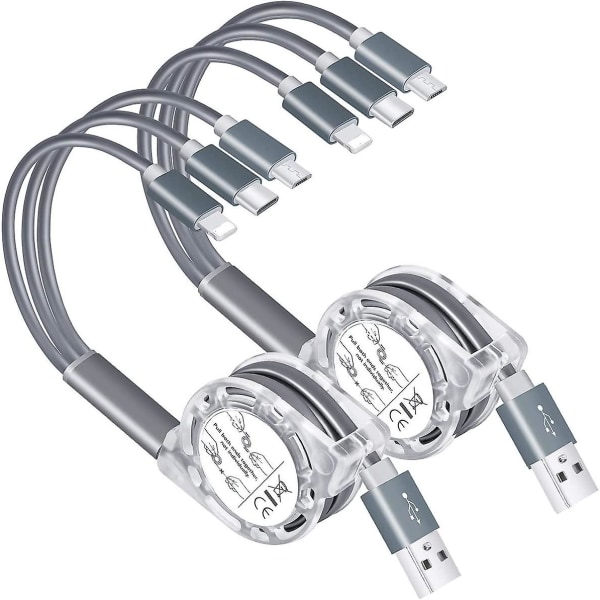 2 st multi USB-laddningskabel, 4ft 3 i 1 multiladdare sladdadapterkontakt med typ C/mikro USB-port