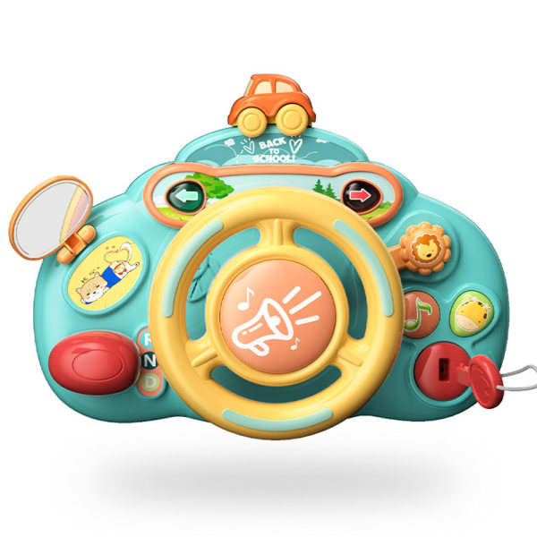 Lasten sarjakuva sähköinen ohjauspyörä simuloitu ajomusiikkilelu baby varhaiskasvatuksen koulutuslelu (vihreä)