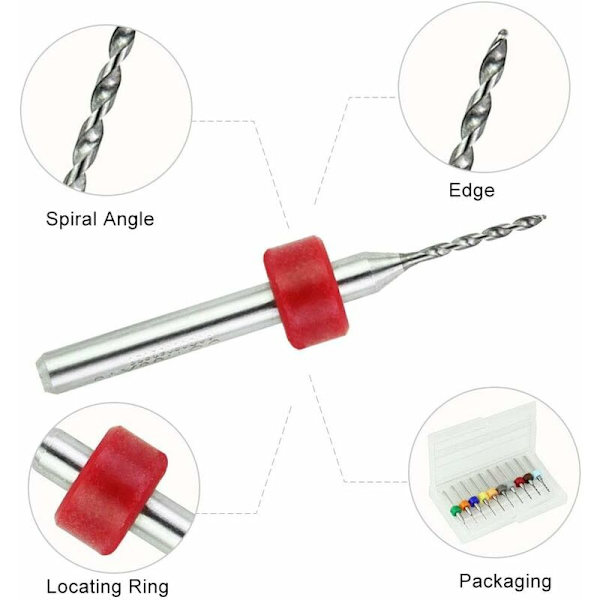 Sats med 10 mikrokarbid-kretskortsborr, diameter från 0,3 mm till 1,2 mm, 1/8 tum skaft med låda, minikvarnfräs, borr, precisionsverktyg för modelltillverkning