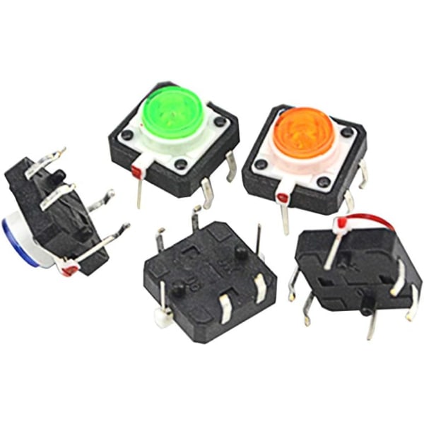 10 PCS LED Momentary Tactile Tact Push Button Switch 12mm x 12mm x 7.3mm Red White Yellow Blue Green