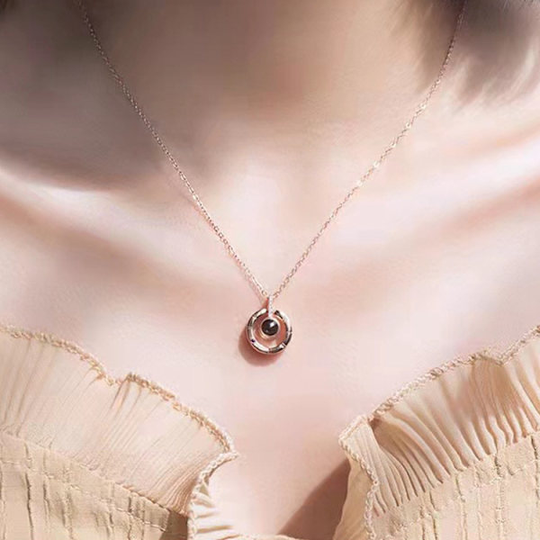 100 språk rosa kjede med kubisk zirkonia-anheng for kvinner, Valentinsdag-gave til jenter
