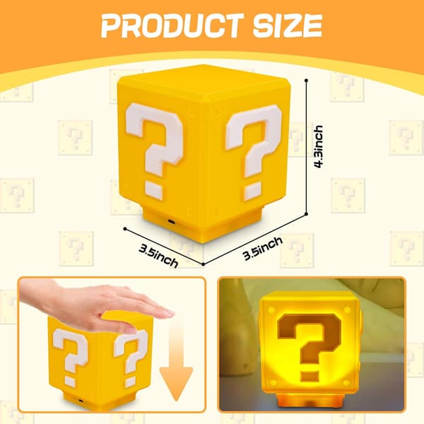 Mini Question Block Natlampe, Sengelampe, Udstyret med Spillets Samme Guldlyd (med USB-strømkabel)
