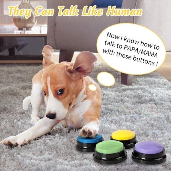 Inspelbar Buzzer, 4 Inspelningsbara Samtalsknappar för Hund med Inspelningsfunktion Hundknappar Kommunikation Träning Buzzer 30 S