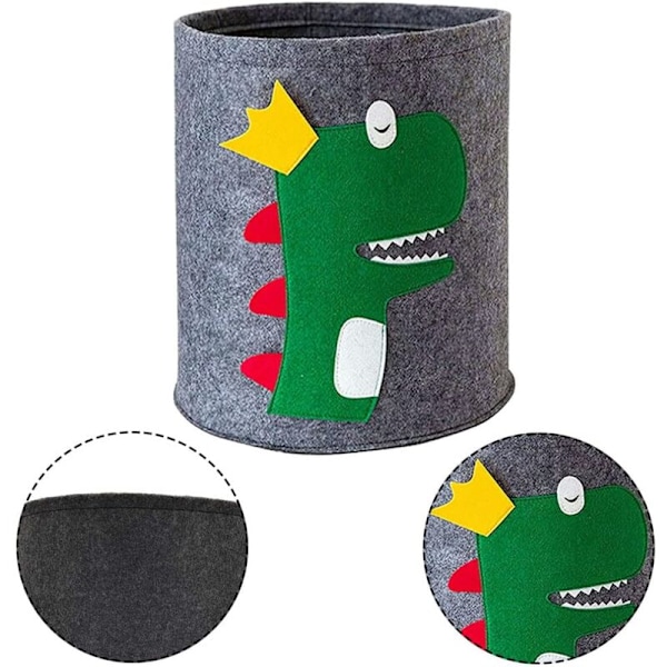 Lin kurv i filt - dinosaur, babykurv, rund oppbevaringskurv, sammenleggbar, for kontoret, soverommet, klærne, bøkene