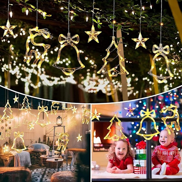 Lysende julegardin, lysende julegirlander, reinsdyr, stjerneformet tre, interiør og eksteriør, 8 USB-moduser, juledekorasjon