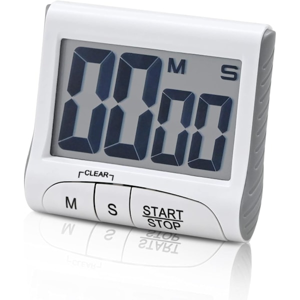 Digitalt timer (hvid, batterier ikke inkluderet), nedtællingstimer stort display, multifunktions køkkentimer med højt LCD-display, lille bærbar elekt