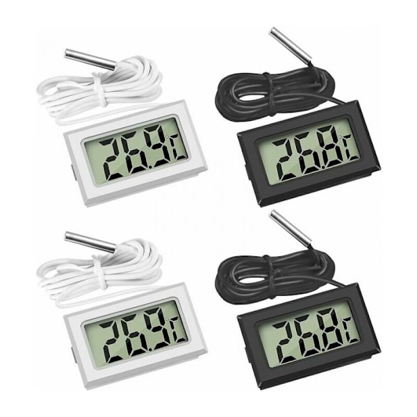 Mini Digital LCD Temperatur Termometer med Temperaturprob (2x svart 2x vit)