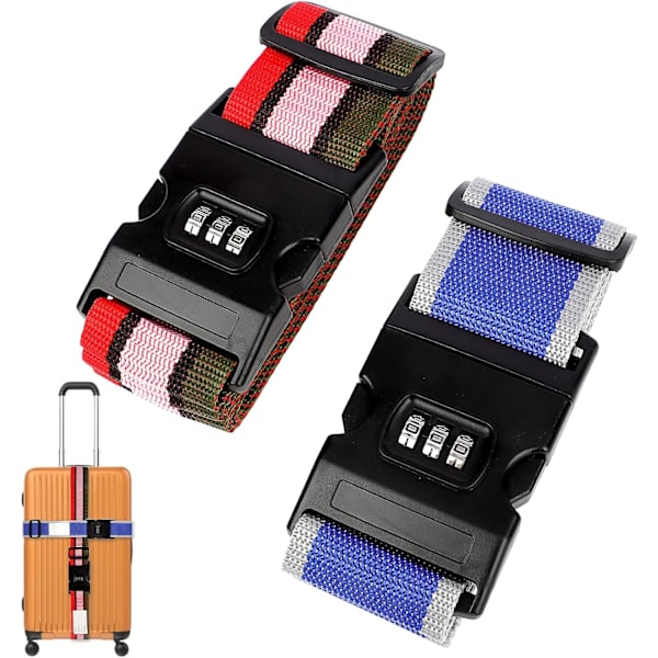 2-pack resväskor remmar med lås resväska remmar resetillbehör resväska bälte halkfri justerbar väska remmar med bagageetiketter väskremmar för
