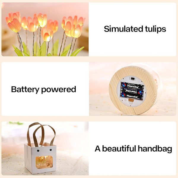 Tulip nattlys LED Valentinsdag dekorasjonslampe, kunstig blomst i glass, nattbordslampe, bursdags Valentinsdag gave