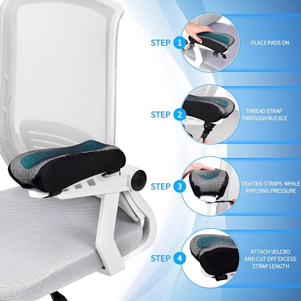 Armlenetrekk for kontorstol - Skum for å hvile albuene med ergonomisk form - Håndleddspute for skrivebord, gamingstol - 2 sett med 2