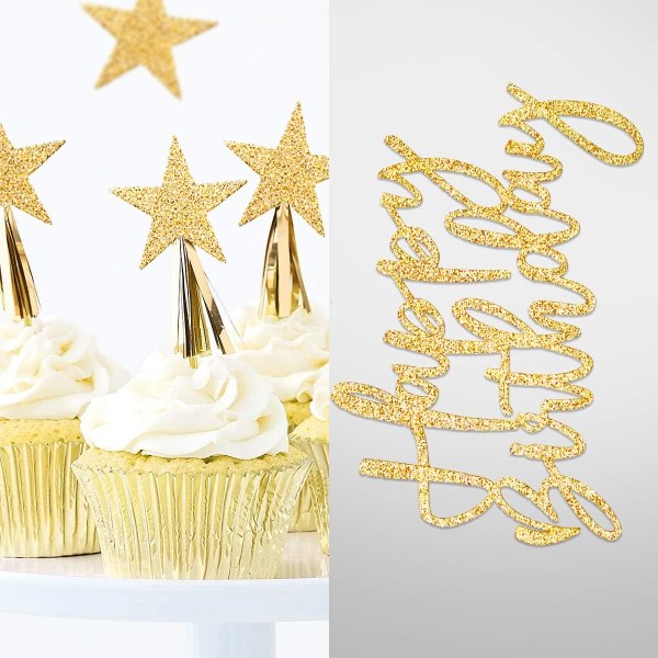 Guld - Födelsedagstårta Toppers Set, Guld Ballong Tårta Toppers för Kvinnor, Happy Birthday Hjärtan och Stjärnor Tårta Toppers för Pojkar Flickor Födelsedagsfest