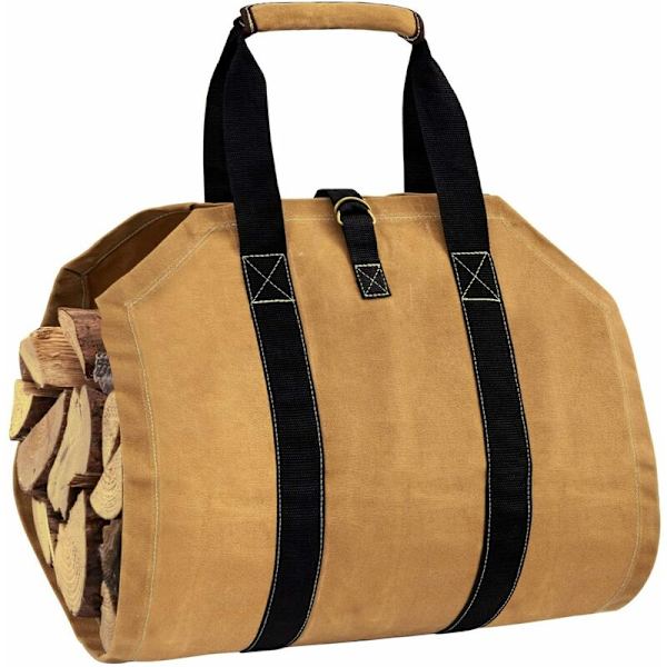 Canvas Vedväska Kamin Vedförvaring Väska Stor Kapacitet Utomhus Vedbärare Vaxad Vedväska med Handtag Stark Träbärväska, (90x45