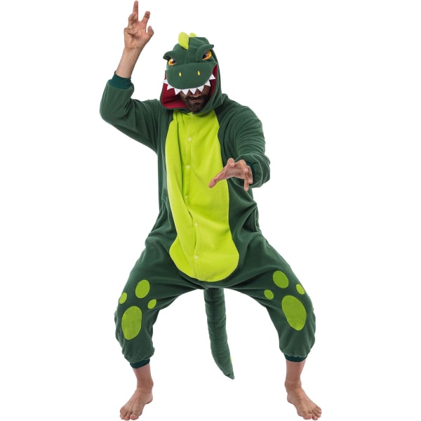 Unisex voksen pyjamas plys jumpsuit one piece dinosaur dyrekostume (S)