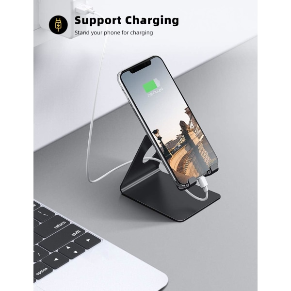 Svart telefonstativ, telefonholder - Skrivebordsstativ for iPhone 14 Pro Max Plus, 13/12/11 Pro Max, Mini XS Max XR X 8 7 6, Huawei, Samsung S10 S9 S8