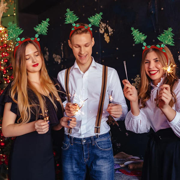 Julehodeplagg med glitter, gullfarget snøflak, grønn og rød, til kvinner og jenter, hårtilbehør, cosplay, vinter, juledekorasjon